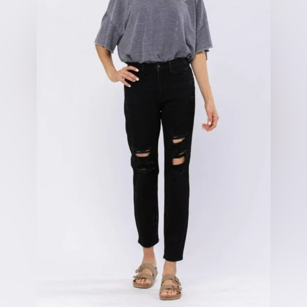 JUDY BLUE Faded Black Distressed Boyfriend Jeans - Size 30